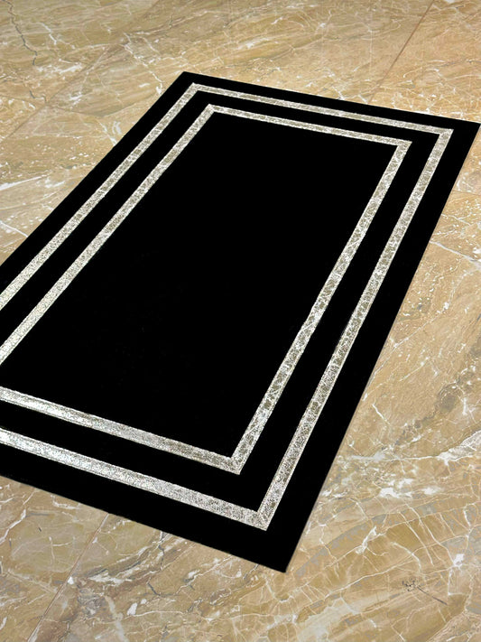 Berna Rectangular Black & Gold Modern Leather Striped Minimal Rug - by Creative Home Rugs, RUG-BRNA-BlaGo-4060,RUG-BRNA-BlaGo-60100,RUG-BRNA-BlaGo-70120,RUG-BRNA-BlaGo-85137,RUG-BRNA-BlaGo-121182