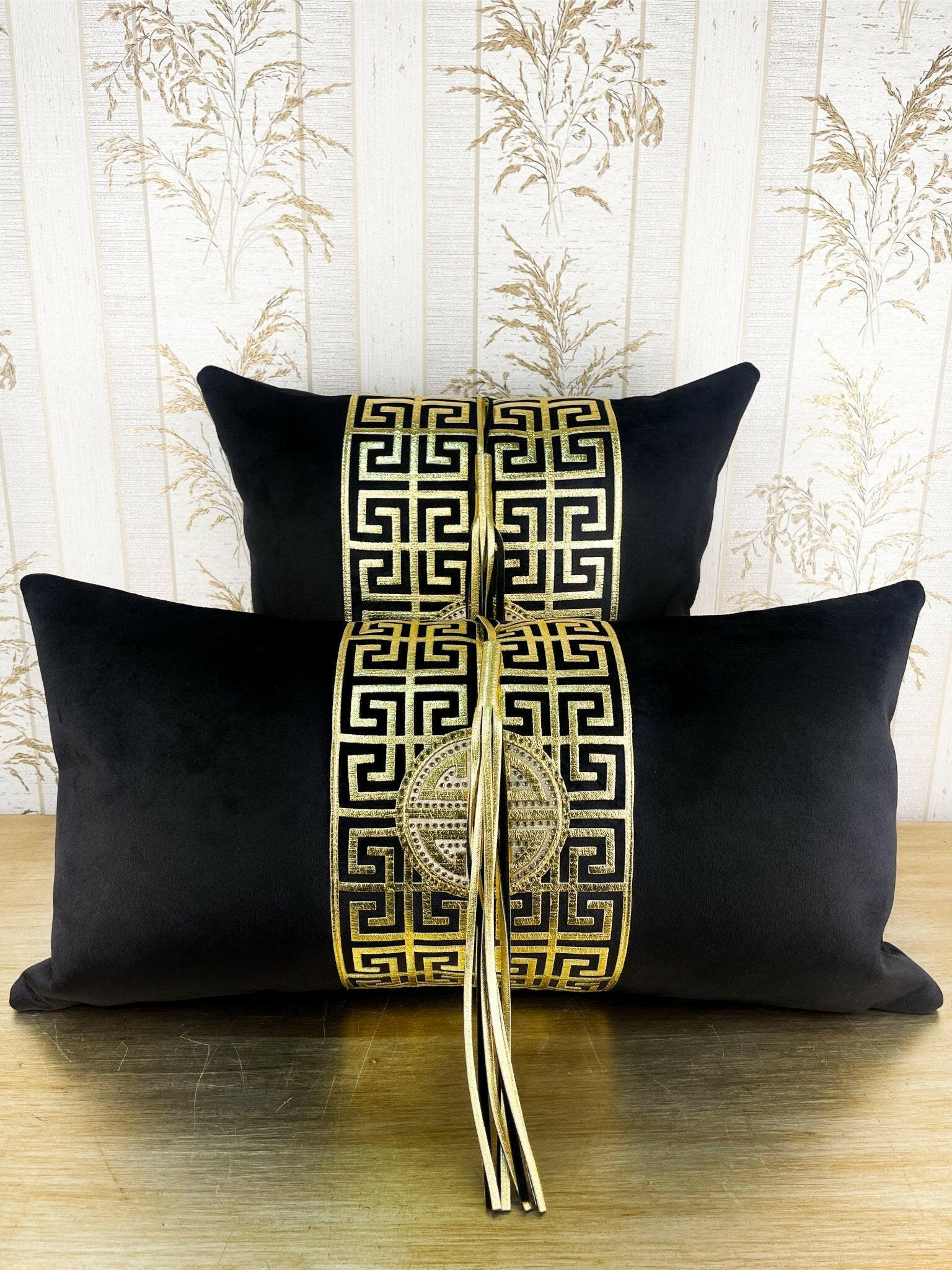 Anka Greek Key Pattern Throw Pillowcase, Luxury Cushion Cover Sham