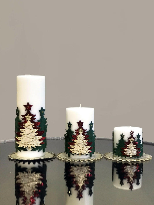 Christmas Tree White Candle Set of 3, Decorative Candles by Creative Home,CS-CH-CT-W