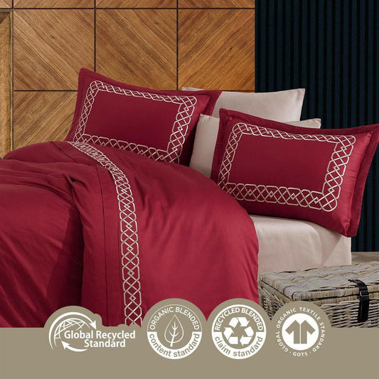 Esma Burgundy - Embroidered Luxury Duvet Cover Set - Creative HomeDuvet Covers