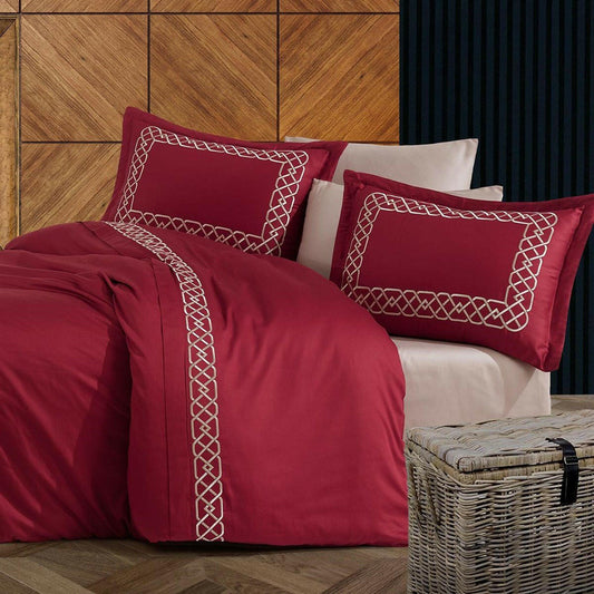 Esma Burgundy - Embroidered Luxury Duvet Cover Set - Creative HomeDuvet Covers