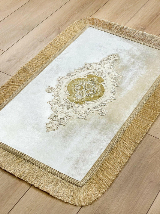 Idil Ecru & Gold Color Embroidered Rug - Creative Home Designs Rugs, European Lace Turkish Carpet, Non Slip Rectangular Mat,RUG-IDL-Ec-4060,RUG-IDL-Ec-60100,RUG-IDL-Ec-70120,RUG-IDL-Ec-90150,RUG-IDL-Ec-121182,RUG-IDL-Ec-152243