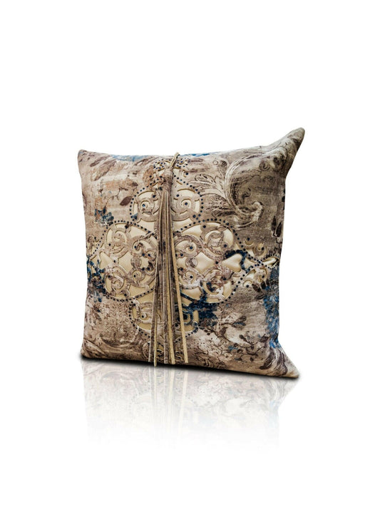 Sena Cushion Cover - Creative Home Designs Pillowcases, Turkish Throw Pillows & Shams, Gold & Blue Color Cut Out Jacquard Floral Sham With Diamonds,CC-CH-SENA-CofPet-1S1R,CC-CH-SENA-CofPet-2S,CC-CH-SENA-CofPet-2R,CC-CH-SENA-CofPet-2S1R