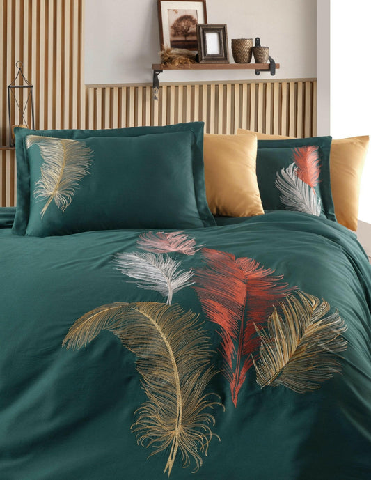 Yaprak Green - Embroidered Luxury Duvet Cover Set - Creative HomeDuvet Covers