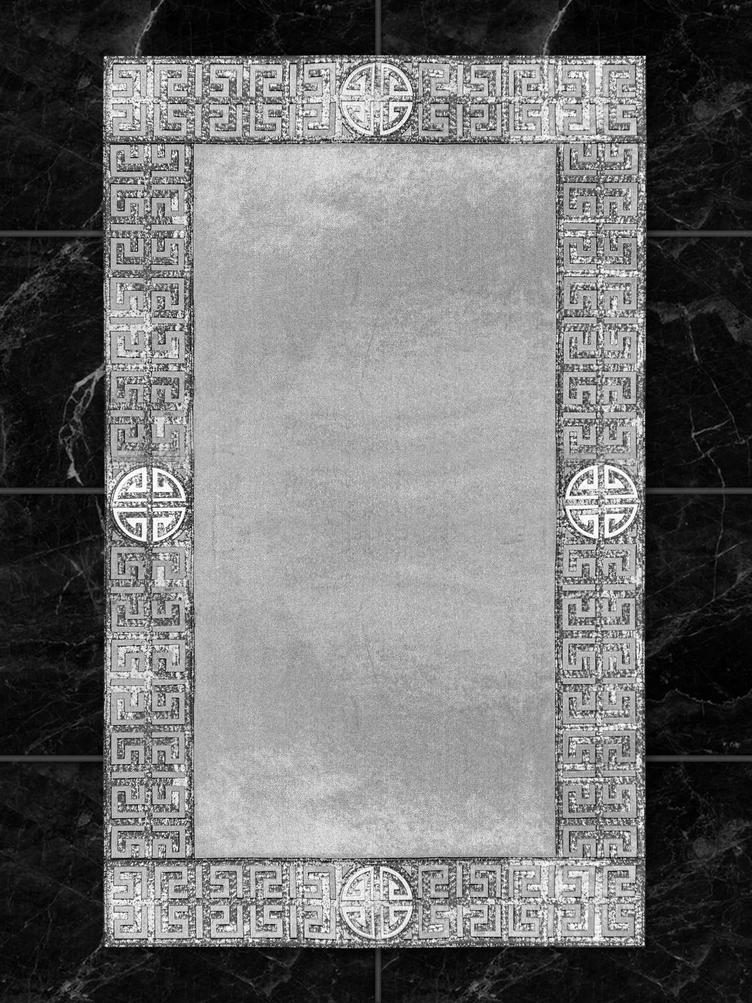 Hera Premium Grey & Silver Color Rectangular Rug - Creative Home Designs Luxury Carpets, Versace Style Turkish Mat, Greek Key Mat,RUG-HERAPRE-GreSi-4060,RUG-HERAPRE-GreSi-60100,RUG-HERAPRE-GreSi-70120,RUG-HERAPRE-GreSi-85137,RUG-HERAPRE-GreSi-121182,RUG-HERAPRE-GreSi-152243,RUG-HERAPRE-GreSi-182274