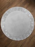 Anka Round Luxury Rug, Greek Key Pattern Leather Mat, Grey & Silver color Washable Carpet,RUGR-CH-ANKALE-GreSi-140