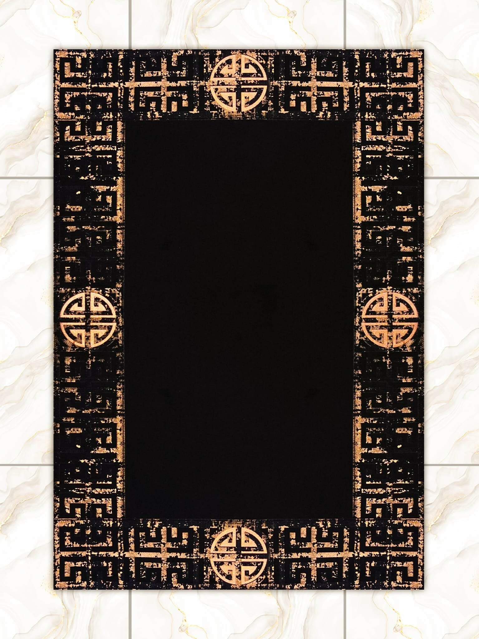 Hera Premium Black & Copper Color Rectangular Rug - Creative Home Designs Luxury Carpets, Versace Style Turkish Mat, Greek Key Mat,RUG-HERAPRE-BlaCop-4060,RUG-HERAPRE-BlaCop-60100,RUG-HERAPRE-BlaCop-70120,RUG-HERAPRE-BlaCop-85137,RUG-HERAPRE-BlaCop-121182,RUG-HERAPRE-BlaCop-152243,RUG-HERAPRE-BlaCop-182274