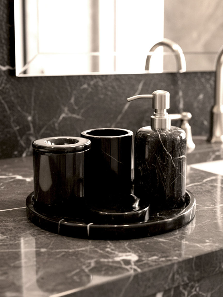Toros Black Marble Bathroom Accessory Set, Luxury Handmade Stone Décor