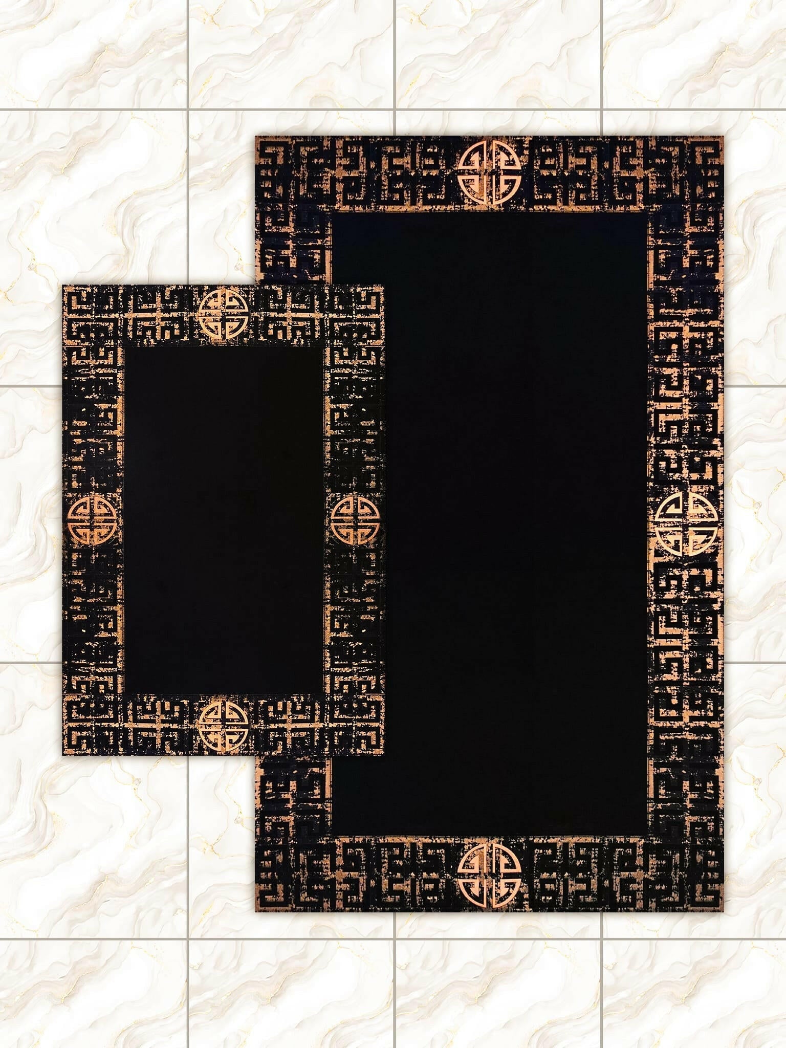 Hera Premium Black & Copper Color Rectangular Rug - Creative Home Designs Luxury Carpets, Versace Style Turkish Mat, Greek Key Mat,RUG-HERAPRE-BlaCop-4060,RUG-HERAPRE-BlaCop-60100,RUG-HERAPRE-BlaCop-70120,RUG-HERAPRE-BlaCop-85137,RUG-HERAPRE-BlaCop-121182,RUG-HERAPRE-BlaCop-152243,RUG-HERAPRE-BlaCop-182274