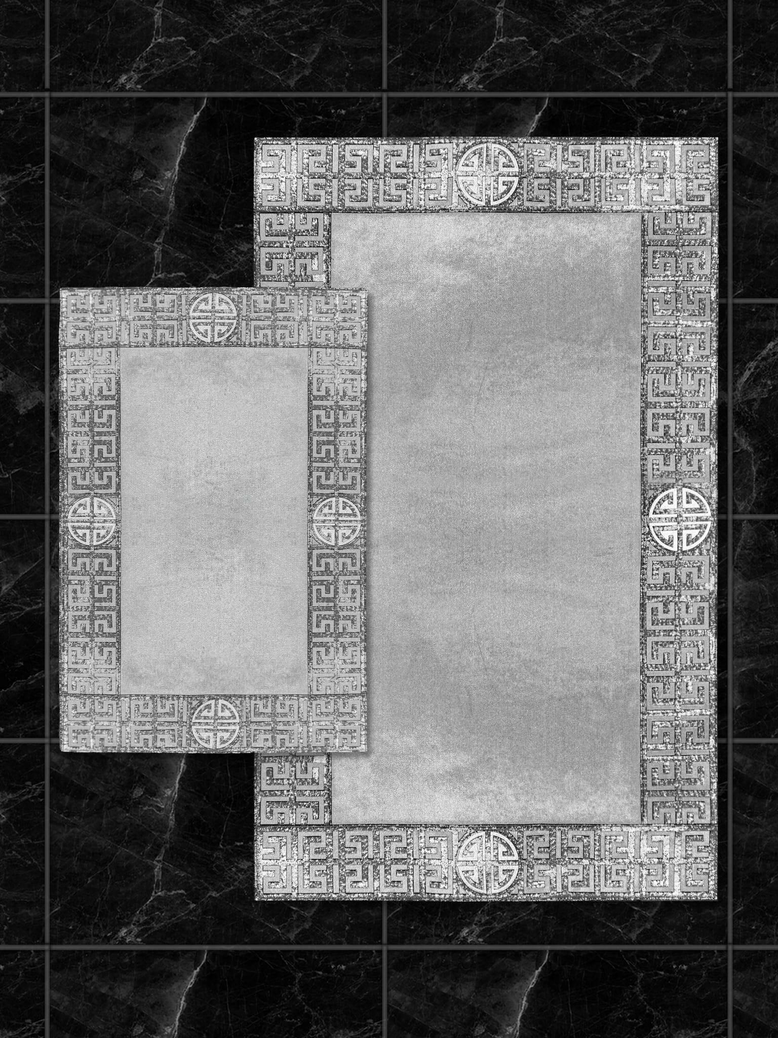 Hera Premium Grey & Silver Color Rectangular Rug - Creative Home Designs Luxury Carpets, Versace Style Turkish Mat, Greek Key Mat,RUG-HERAPRE-GreSi-4060,RUG-HERAPRE-GreSi-60100,RUG-HERAPRE-GreSi-70120,RUG-HERAPRE-GreSi-85137,RUG-HERAPRE-GreSi-121182,RUG-HERAPRE-GreSi-152243,RUG-HERAPRE-GreSi-182274