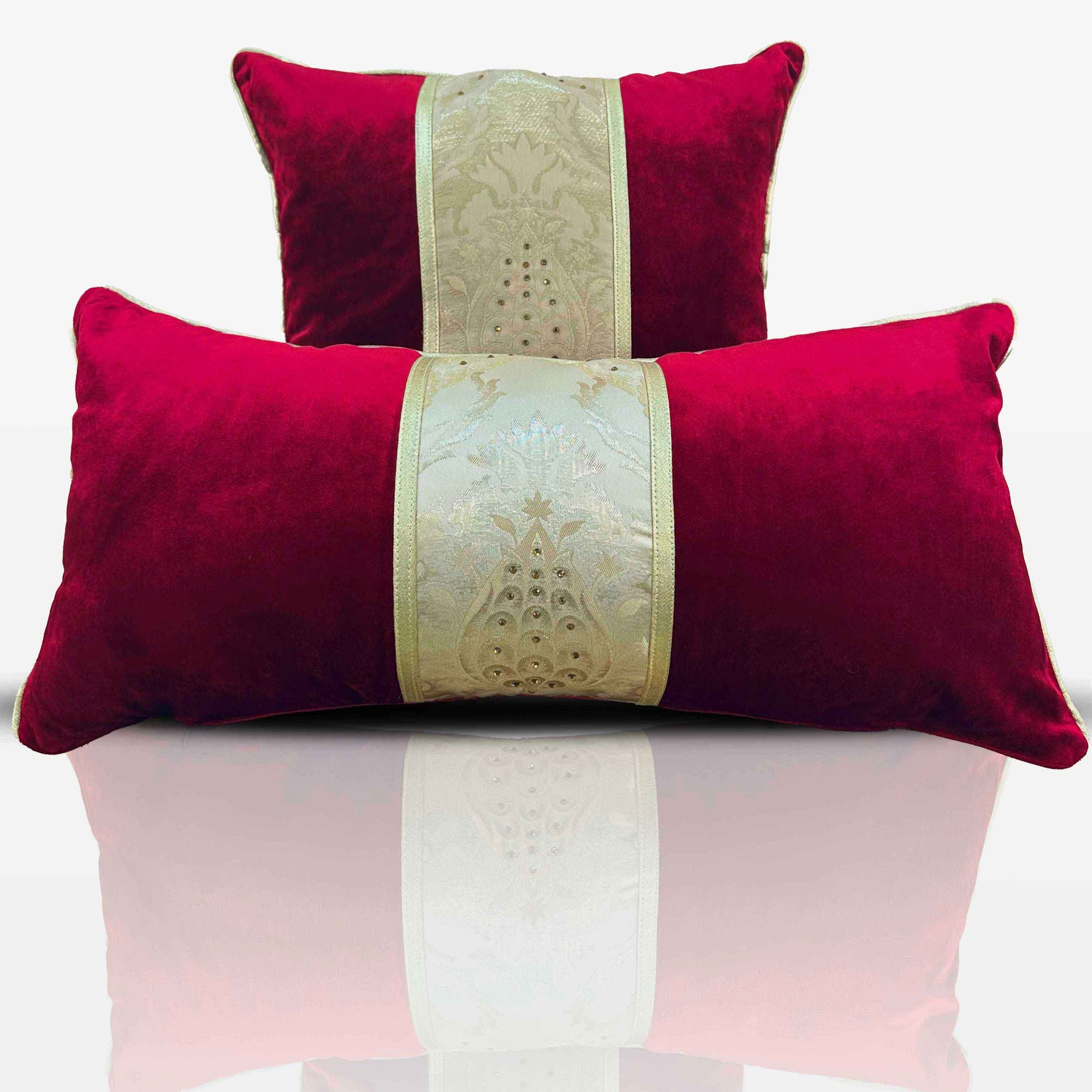 Lale Cushion Cover - Creative Home Designs Pillowcases, Turkish Throw Pillows & Shams, Cherry Red Color Floral Jacquard Pattern Sham,CC-CH-LALE-ChRed-1S1R,CC-CH-LALE-ChRed-2S,CC-CH-LALE-ChRed-2R,CC-CH-LALE-ChRed-2S1R
