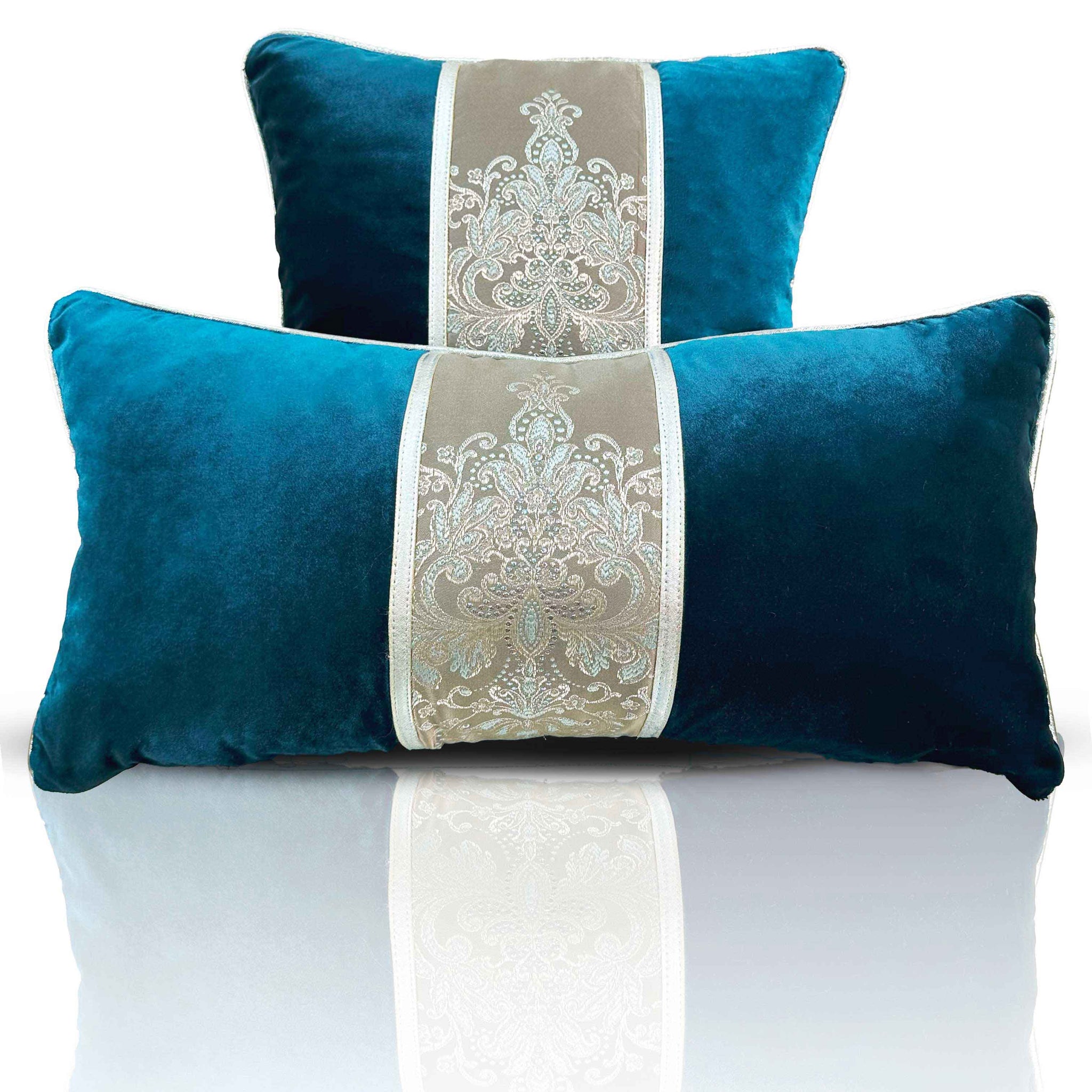 Helin Cushion Cover - Creative Home Designs Pillowcases, Turkish Throw Pillows & Shams, Petrol Blue Jacquard Pattern Sham,CC-CH-HLN-PBlu-1S1R,CC-CH-HLN-PBlu-2S,CC-CH-HLN-PBlu-2R,CC-CH-HLN-PBlu-2S1R