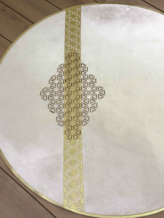 Yildiz Round Luxury Cut Through Modern Light Gold Rug by Creative Home, Turkish Leather Circular Mat, Washable Turkish Circle Carpet,RUGR-CH-YLDZ-LGoYGo-140,RUGR-CH-YLDZ-LGoYGo-180,RUGR-CH-YLDZ-LGoYGo-220