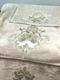 Gelin Beige Towel Set - Creative Home Designs, Luxury Soft Turkish Bathing Towels, Bamboo Bath Towel, Hand Towel & Washcloth, Cream & Gold Towels,TS-CH-GELIN-Bei