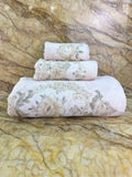 Gelin Beige Towel Set - Creative Home Designs, Luxury Soft Turkish Bathing Towels, Bamboo Bath Towel, Hand Towel & Washcloth, Cream & Gold Towels,TS-CH-GELIN-Bei