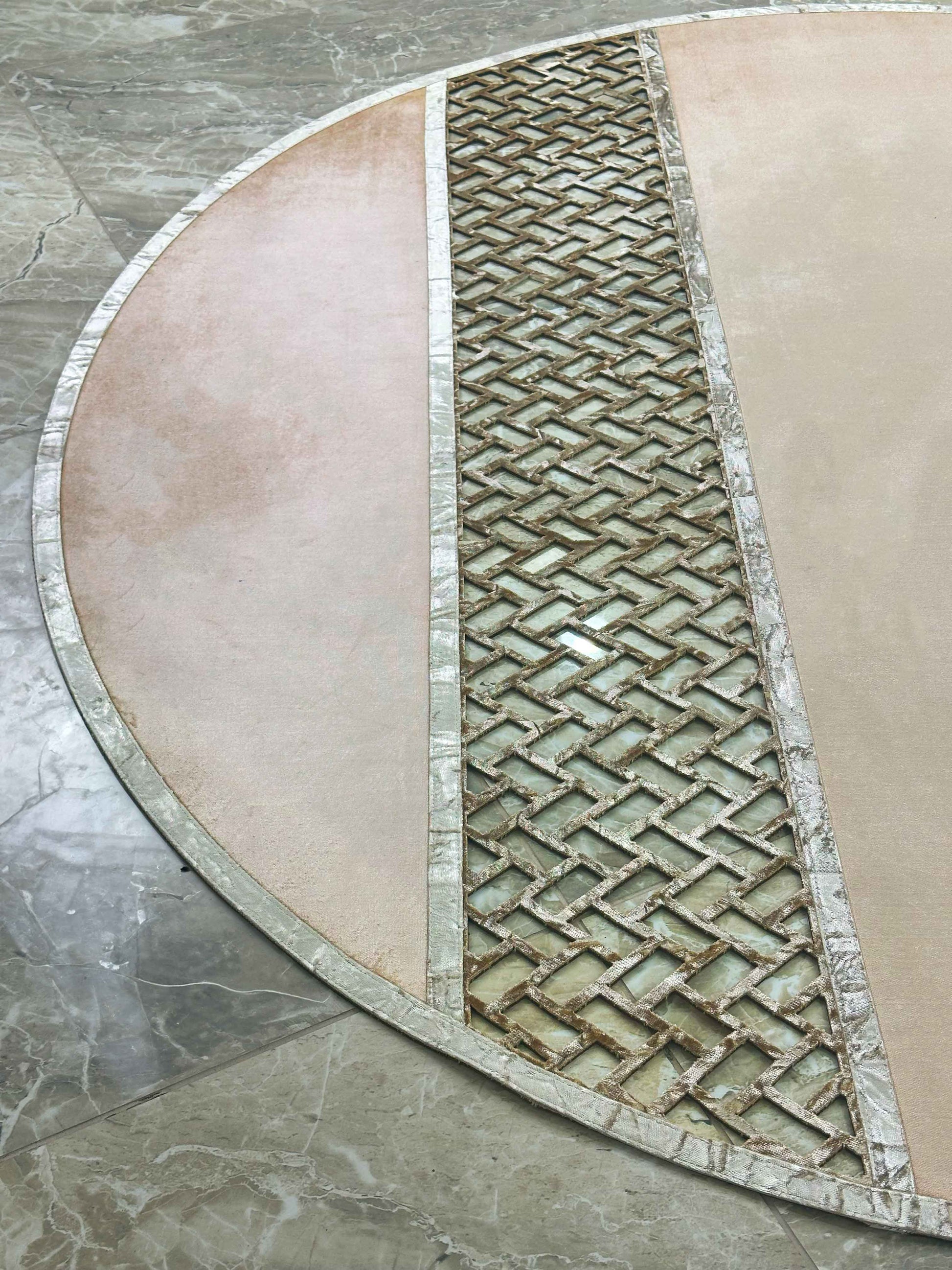 Tilbe Round Luxury Cut Through Modern Gold Rug by Creative Home, Turkish Leather Circular Mat, Washable Turkish Circle Carpet,RUGR-CH-TLBE-Go-140,RUGR-CH-TLBE-Go-180,RUGR-CH-TLBE-Go-220