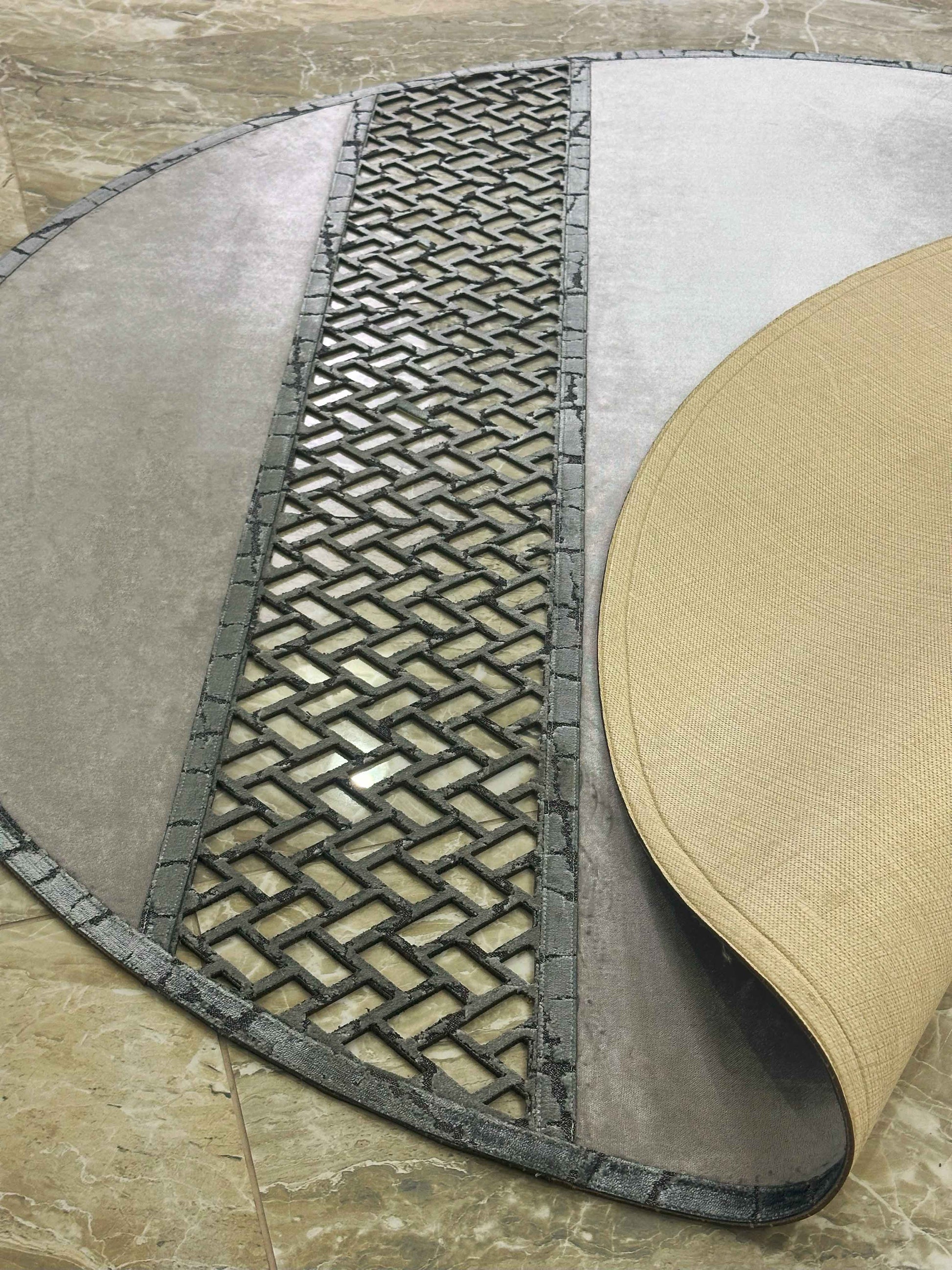 Tilbe Round Luxury Cut Through Modern Grey Rug by Creative Home, Turkish Leather Circular Mat, Washable Turkish Circle Carpet,RUGR-CH-TLBE-Gre-140,RUGR-CH-TLBE-Gre-180,RUGR-CH-TLBE-Gre-220
