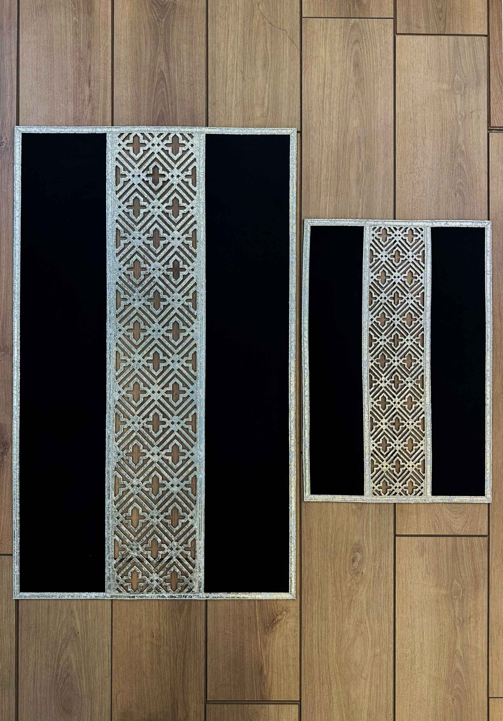 Ferya Rectangular Black & Gold Modern Cut Through Laser Rug Striped Minimal Rug - by Creative Home Rugs,RUG-FRYA-BlaGo-4060,RUG-FRYA-BlaGo-60100,RUG-FRYA-BlaGo-70120,RUG-FRYA-BlaGo-90150,RUG-FRYA-BlaGo-121182,RUG-FRYA-BlaGo-152243,RUG-FRYA-BlaGo-182274