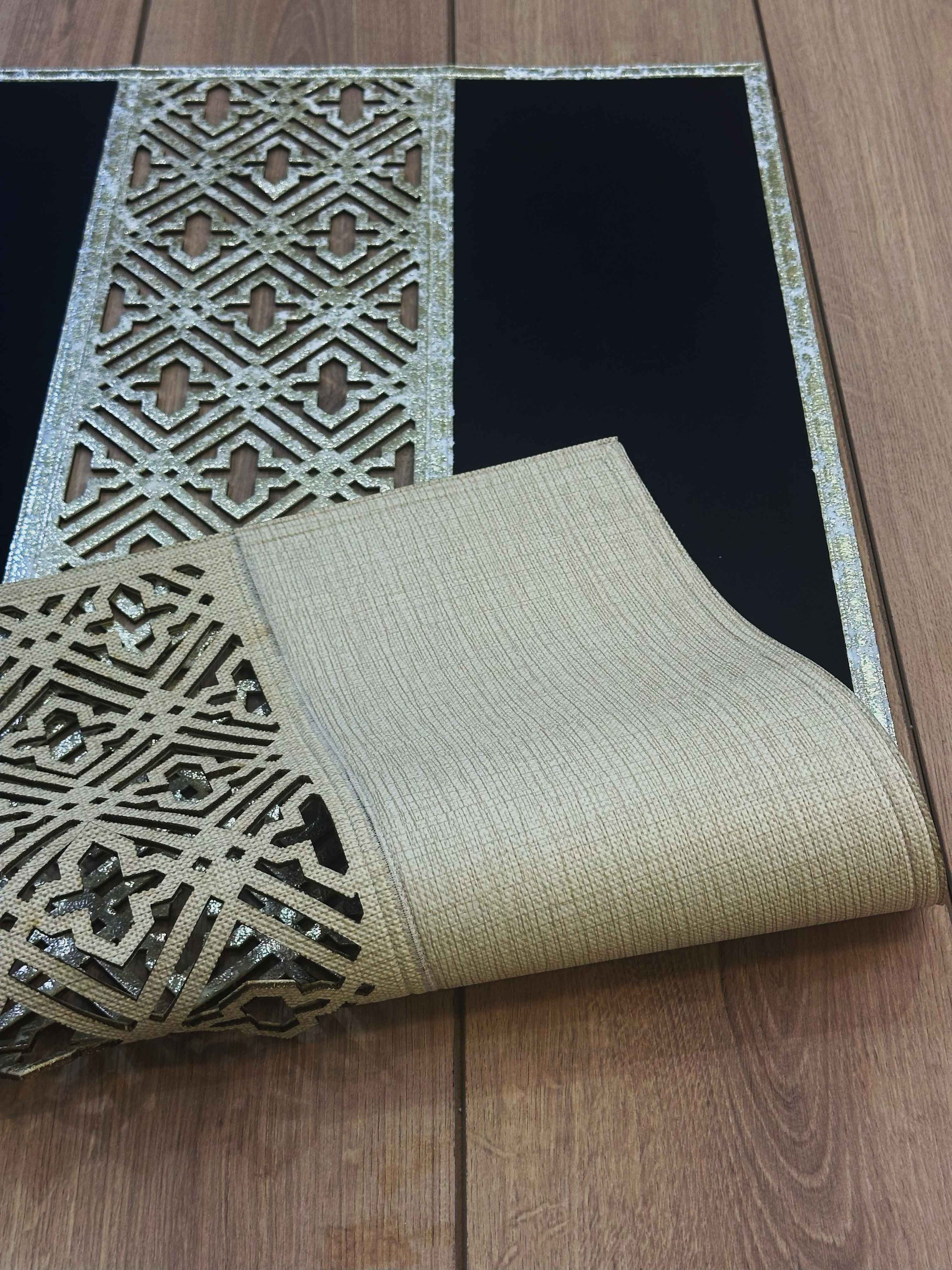 Ferya Rectangular Black & Gold Modern Cut Through Laser Rug Striped Minimal Rug - by Creative Home Rugs,RUG-FRYA-BlaGo-4060,RUG-FRYA-BlaGo-60100,RUG-FRYA-BlaGo-70120,RUG-FRYA-BlaGo-90150,RUG-FRYA-BlaGo-121182,RUG-FRYA-BlaGo-152243,RUG-FRYA-BlaGo-182274