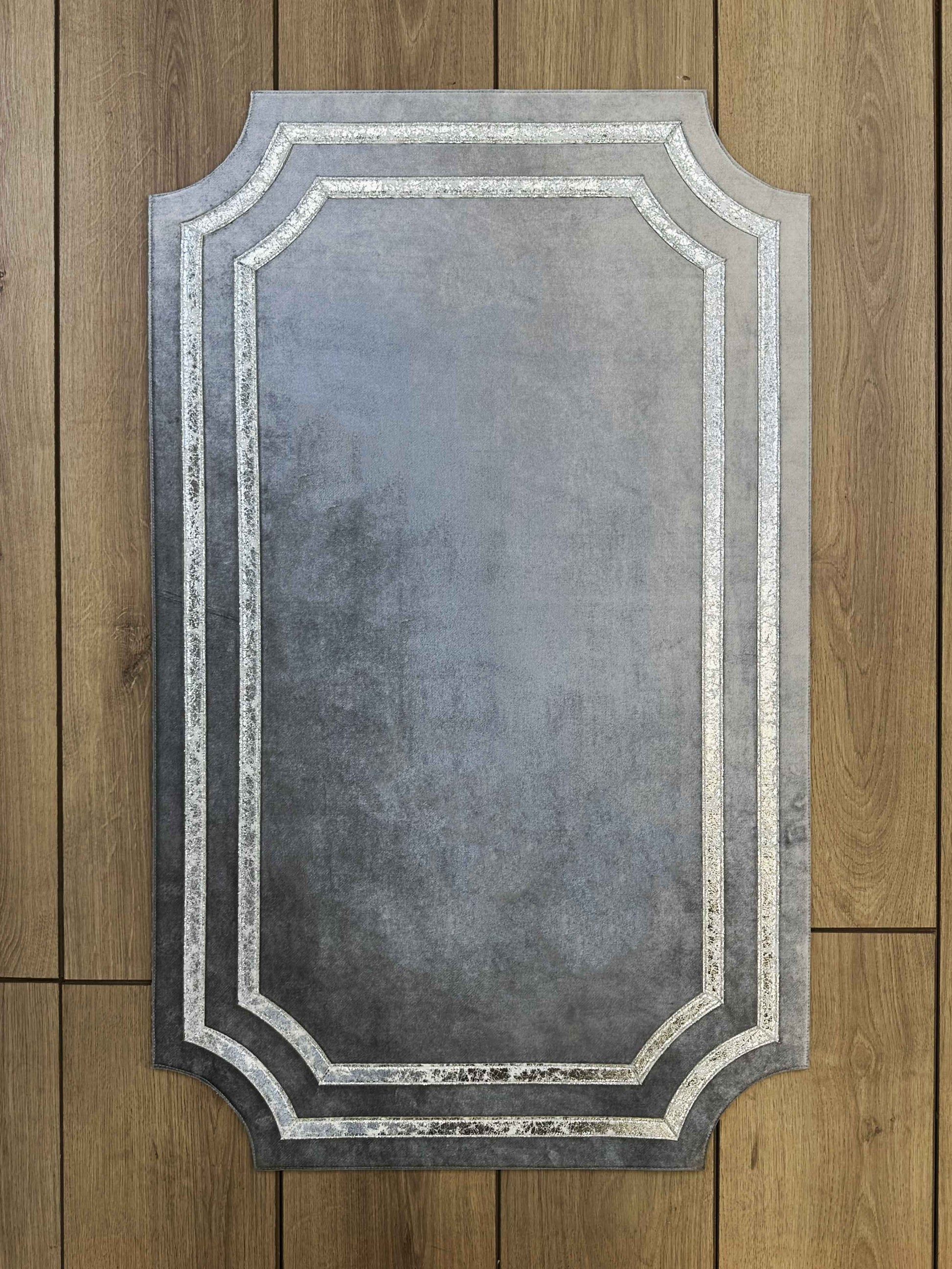 Sare Rectangular Gray & Silver Modern Leather Striped Curved Cornered Minimal Rug - by Creative Home Rugs,RUG-SARE-GrAnsi-4060,RUG-SARE-GrAnsi-60100,RUG-SARE-GrAnsi-70120,RUG-SARE-GrAnsi-90150,RUG-SARE-GrAnsi-121182