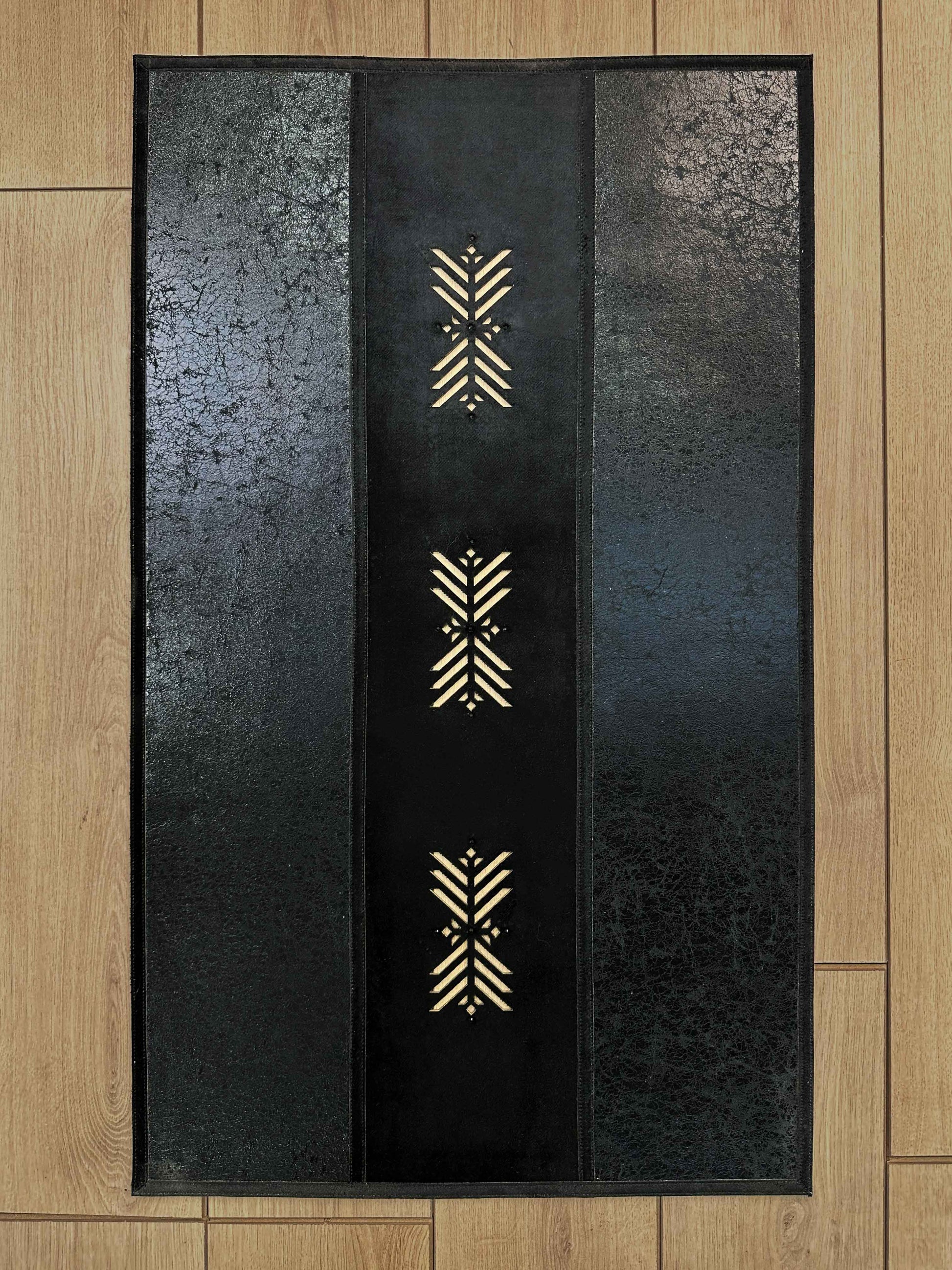 Selvi Rectangular Black & Veined Metallic Black Modern Leather Minimal Rug - by Creative Home Rugs & Turkish Carpets,RUG-SELVI-BlaMbla-4060,RUG-SELVI-BlaMbla-60100,RUG-SELVI-BlaMbla-70120,RUG-SELVI-BlaMbla-90150,RUG-SELVI-BlaMbla-121182,RUG-SELVI-BlaMbla-152243,RUG-SELVI-BlaMbla-182274