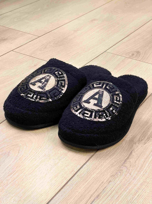 Kaan Men's Custom Monogram Slippers, Soft House & Spa Terry Slippers with Initials by Creative Home,SLPM-CH-KAAN-BlaCop-4244,SLPM-CH-KAAN-BlaCop-4547