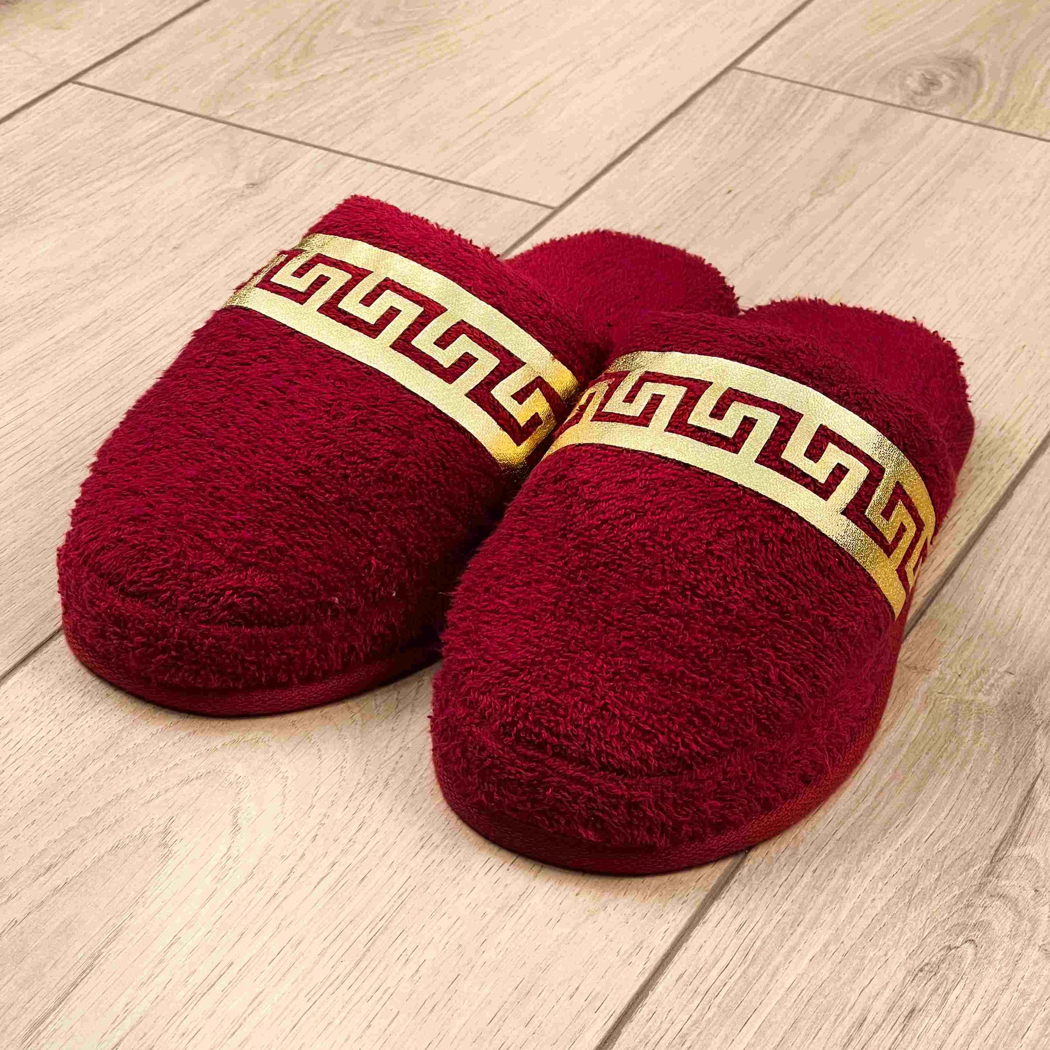 Anka Women's Luxury Terry Slippers, Soft Greek Key Spa Lounge Slippers,SLPW-CH-ANKA-ReGo-3738,SLPW-CH-ANKA-ReGo-3940