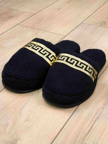Anka Men's Fine Terry Slippers, Soft Luxury Spa, Home & Lounge Slipper, Black & Gold Bath Slippers,SLPM-CH-ANKA-BlaGo-4244,SLPM-CH-ANKA-BlaGo-4547