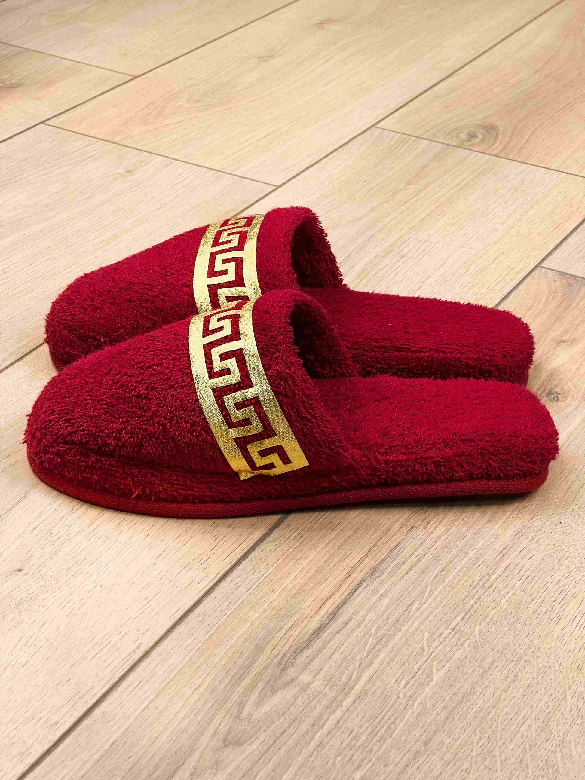 Anka Women's Luxury Terry Slippers, Soft Greek Key Spa Lounge Slippers,SLPW-CH-ANKA-ReGo-3738,SLPW-CH-ANKA-ReGo-3940