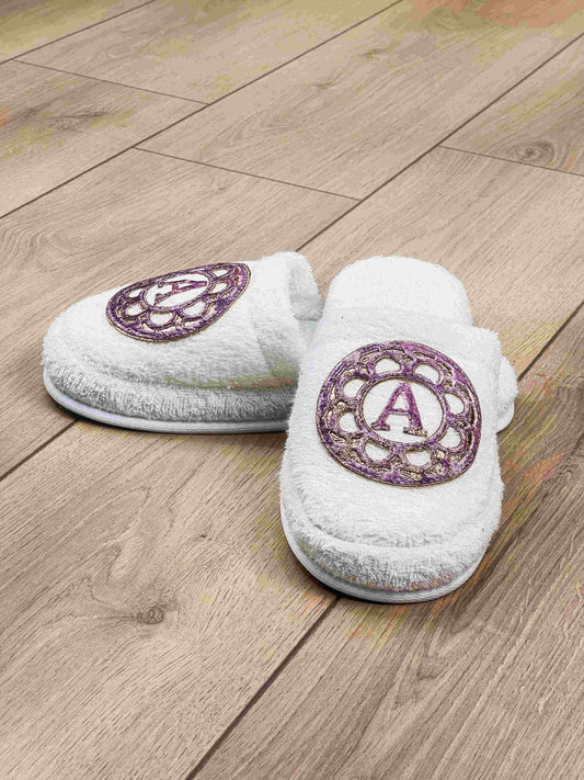 Lyra Women's Custom Initial Slippers, Soft House & Spa Terry Slippers by Creative Home,SLPW-CH-LYRA-EcPi-3738,SLPW-CH-LYRA-EcPi-3940