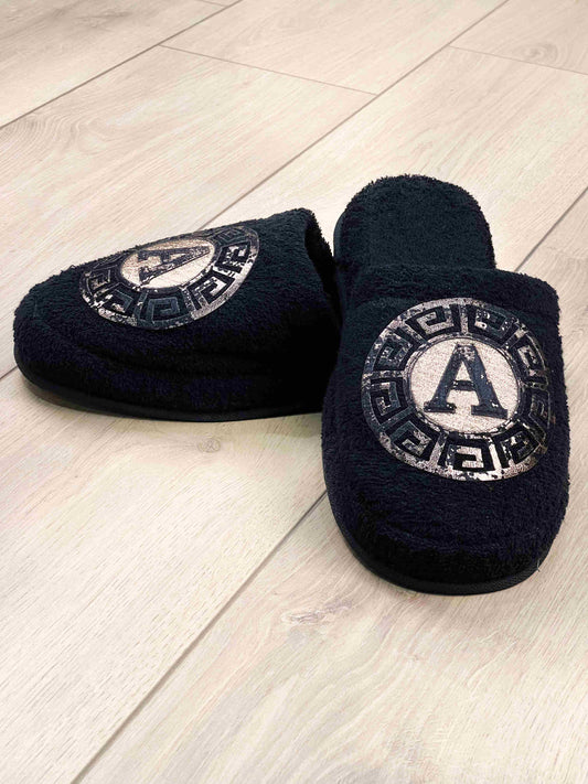 Kaan Men's Custom Monogram Slippers, Soft House & Spa Terry Slippers with Initials by Creative Home,SLPM-CH-KAAN-BlaCop-4244,SLPM-CH-KAAN-BlaCop-4547