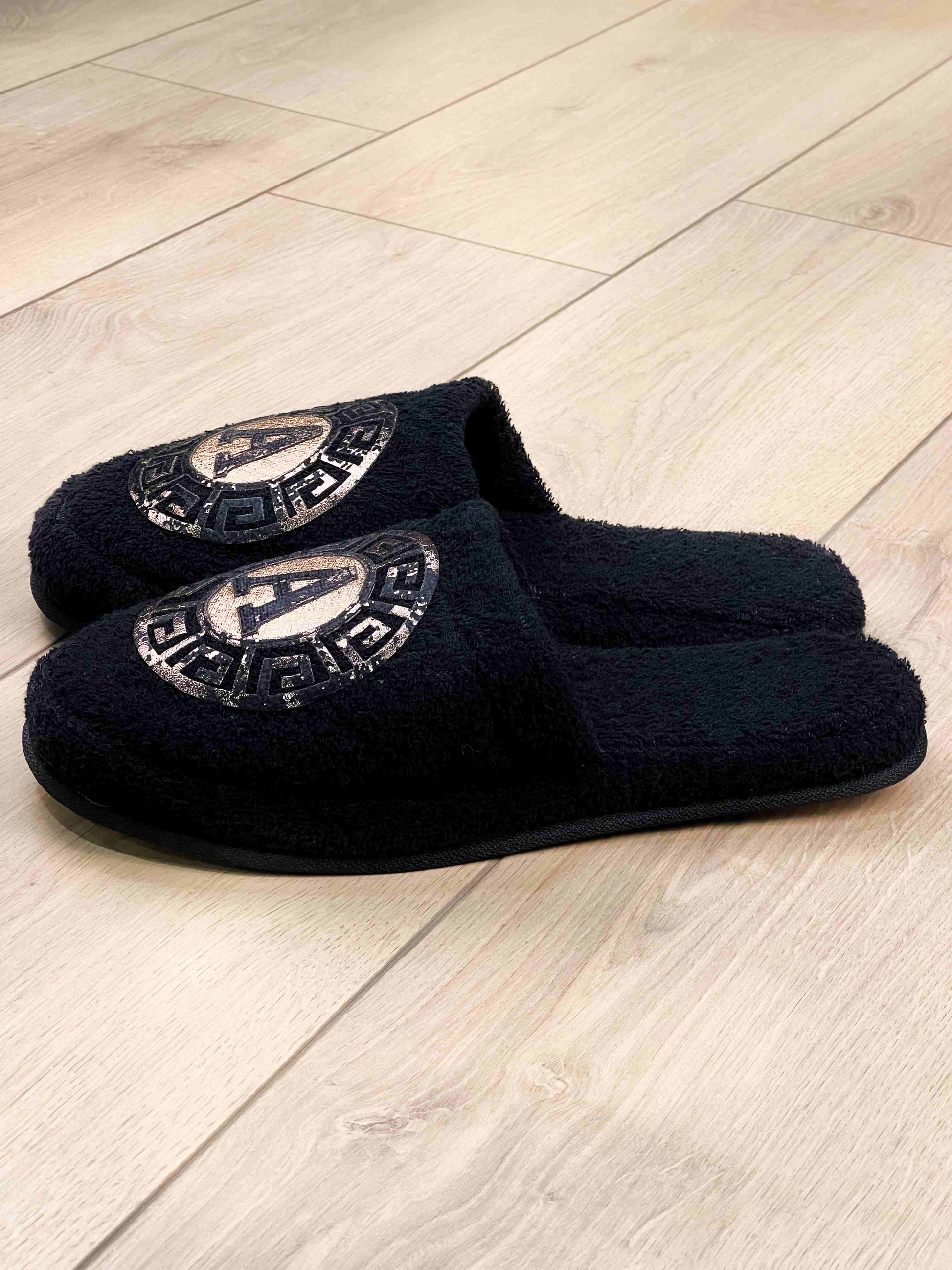 Kaan Men's Custom Monogram Slippers, Soft House & Spa Terry Slippers with Initials by Creative Home,SLPM-CH-KAAN-BlaCop-4244,SLPM-CH-KAAN-BlaCop-4547