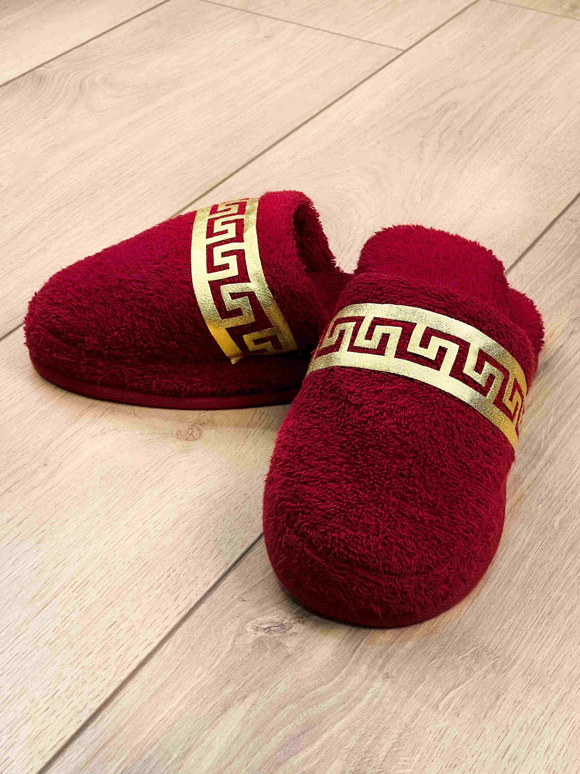 Anka Women's Luxury Terry Slippers, Soft Greek Key Spa Lounge Slippers,SLPW-CH-ANKA-ReGo-3738,SLPW-CH-ANKA-ReGo-3940