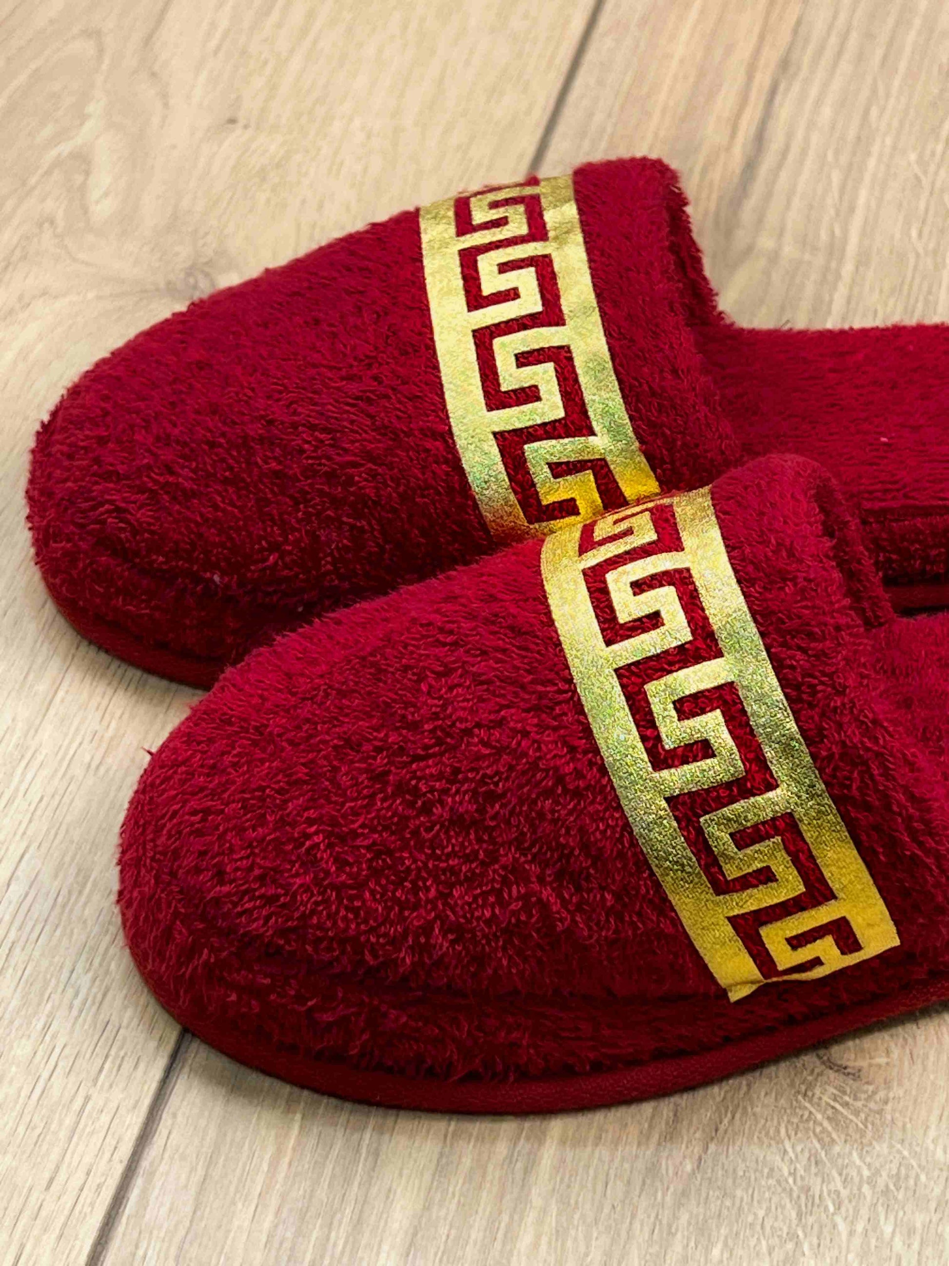 Anka Women's Luxury Terry Slippers, Soft Greek Key Spa Lounge Slippers,SLPW-CH-ANKA-ReGo-3738,SLPW-CH-ANKA-ReGo-3940