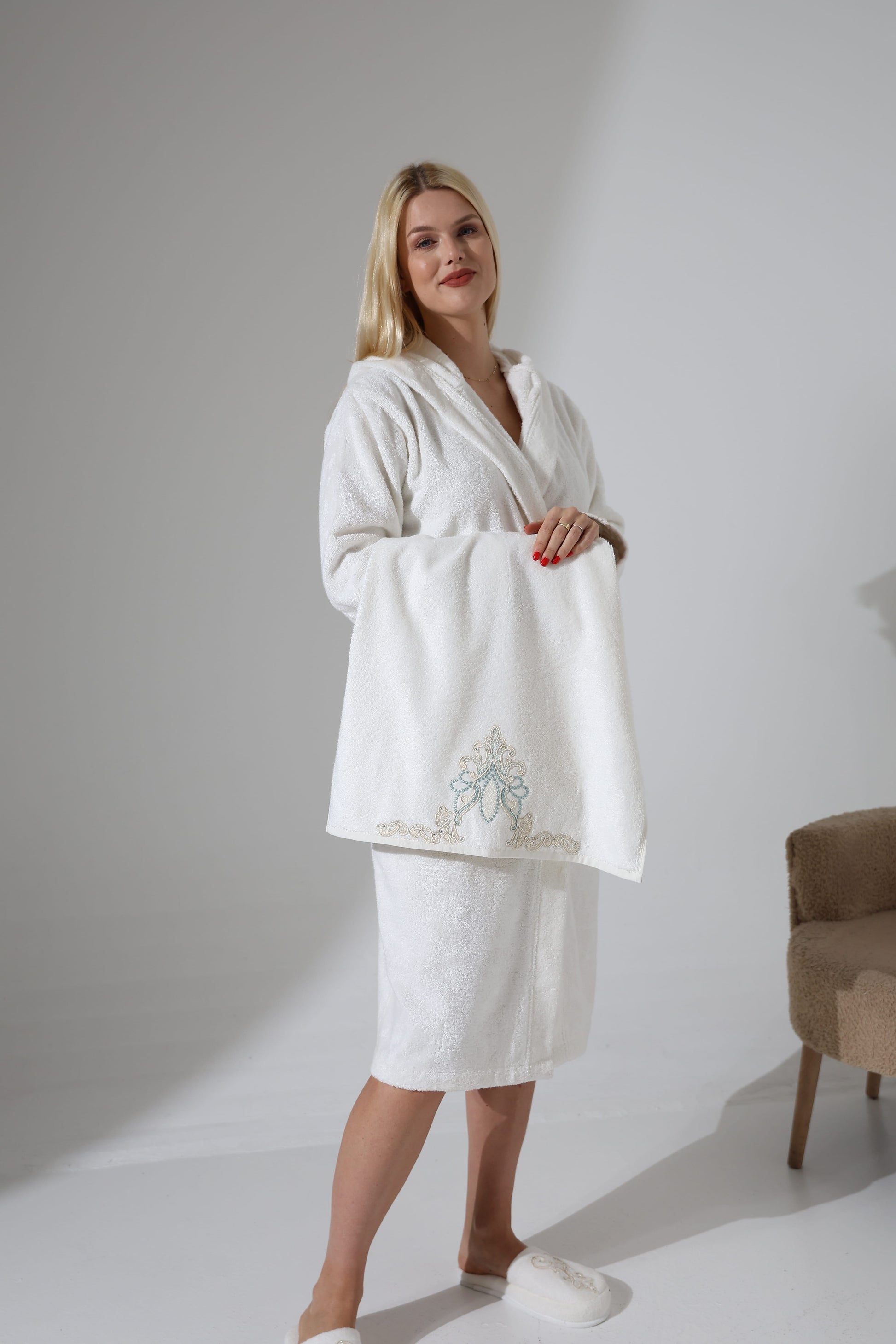 Mina Bathrobe - Creative Home Designs, Women's Turquoise Embroidered Luxury Turkish Soft Bamboo Terry Hooded Robe,BRW-CH-MINA-S-BO,BRW-CH-MINA-M-BO,BRW-CH-MINA-L-BO,BRW-CH-MINA-XL-BO,BRW-CH-MINA-S-BS,BRW-CH-MINA-M-BS,BRW-CH-MINA-L-BS,BRW-CH-MINA-XL-BS,BRW-CH-MINA-S-BST,BRW-CH-MINA-M-BST,BRW-CH-MINA-L-BST,BRW-CH-MINA-XL-BST