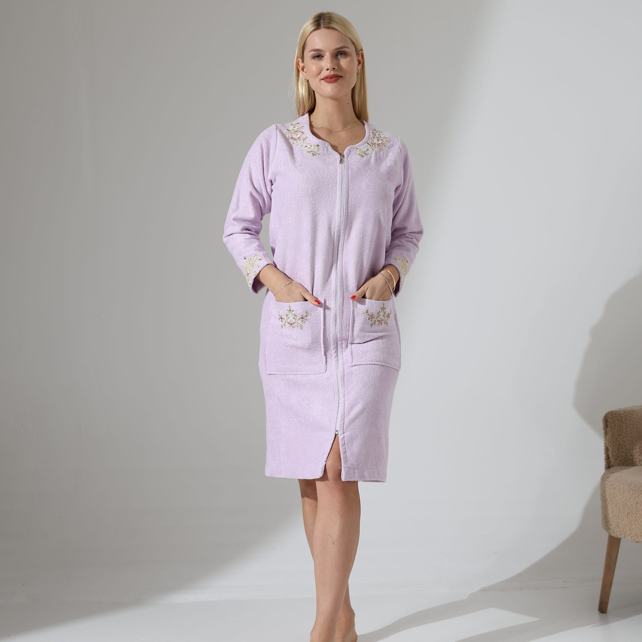 white christmas dresses Gelin Lilac Zipper Bamboo Towel Dress