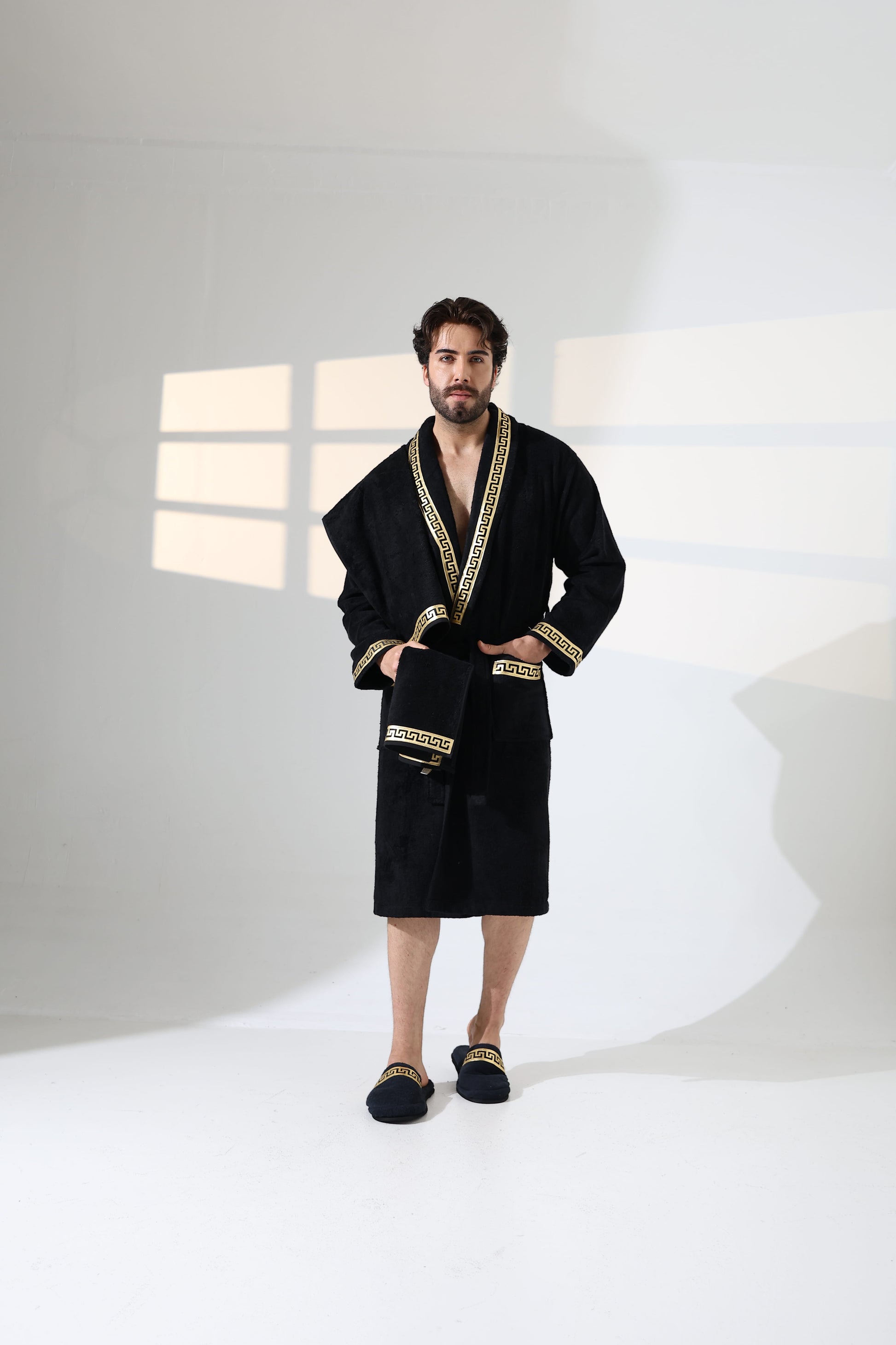 Anka Exclusive Bathrobe (His) - Greek Key Versace style Black & Gold Bathrobe Dressing Gown for Men by Creative Home,BRM-CH-ANKABG-S-BO,BRM-CH-ANKABG-S-BS,BRM-CH-ANKABG-S-BST,BRM-CH-ANKABG-M-BO,BRM-CH-ANKABG-M-BS,BRM-CH-ANKABG-M-BST,BRM-CH-ANKABG-L-BO,BRM-CH-ANKABG-L-BS,BRM-CH-ANKABG-L-BST,BRM-CH-ANKABG-XL-BO,BRM-CH-ANKABG-XL-BS,BRM-CH-ANKABG-XL-BST,BRM-CH-ANKABG-XXL-BO,BRM-CH-ANKABG-XXL-BS,BRM-CH-ANKABG-XXL-BST,BRM-CH-ANKABG-XXXL-BO,BRM-CH-ANKABG-XXXL-BS,BRM-CH-ANKABG-XXXL-BST