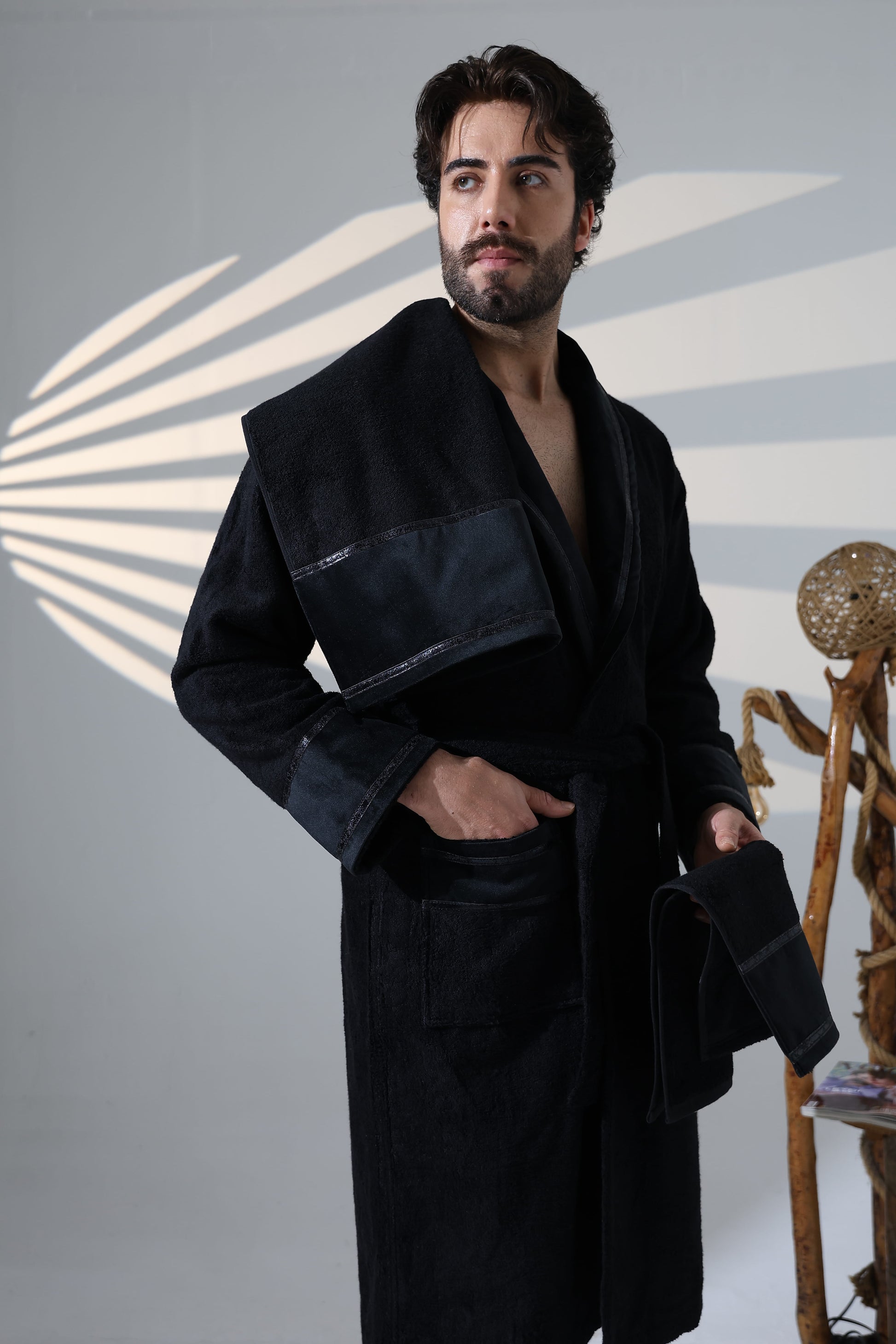 Bora Premier Luxury Men's Black Bathrobe Set, Velvet Applied Gown Robe, Slippers & Towels Set by Creative Home,BRM-CH-BORA-S-BO,BRM-CH-BORA-M-BO,BRM-CH-BORA-L-BO,BRM-CH-BORA-XL-BO,BRM-CH-BORA-XXL-BO,BRM-CH-BORA-XXXL-BO,BRM-CH-BORA-S-BS,BRM-CH-BORA-M-BS,BRM-CH-BORA-L-BS,BRM-CH-BORA-XL-BS,BRM-CH-BORA-XXL-BS,BRM-CH-BORA-XXXL-BS,BRM-CH-BORA-S-BST,BRM-CH-BORA-M-BST,BRM-CH-BORA-L-BST,BRM-CH-BORA-XL-BST,BRM-CH-BORA-XXL-BST,BRM-CH-BORA-XXXL-BST