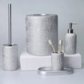 Ebru Silver Color 5 Piece Bathroom Accessory Set, Luxury Resin Modern Bath Decor by Creative Home,BAS-SLM-EBRU-Si