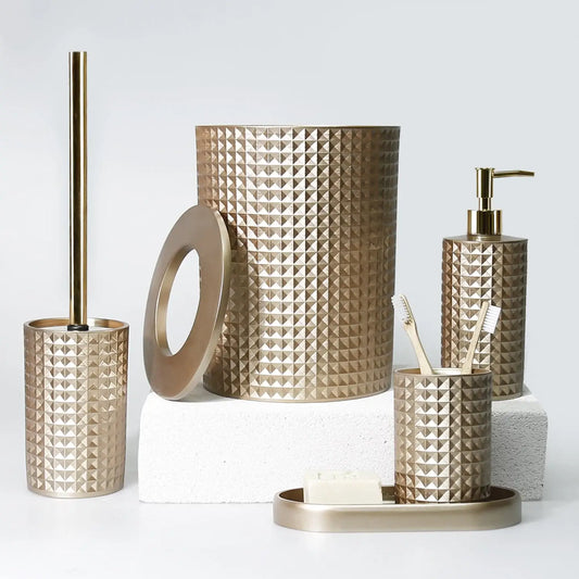 Dora Mink Color 5 Piece Bathroom Accessory Set, Luxury Resin Tufted Bath Decor by Creative Home,BAS-SLM-DORA-Mi