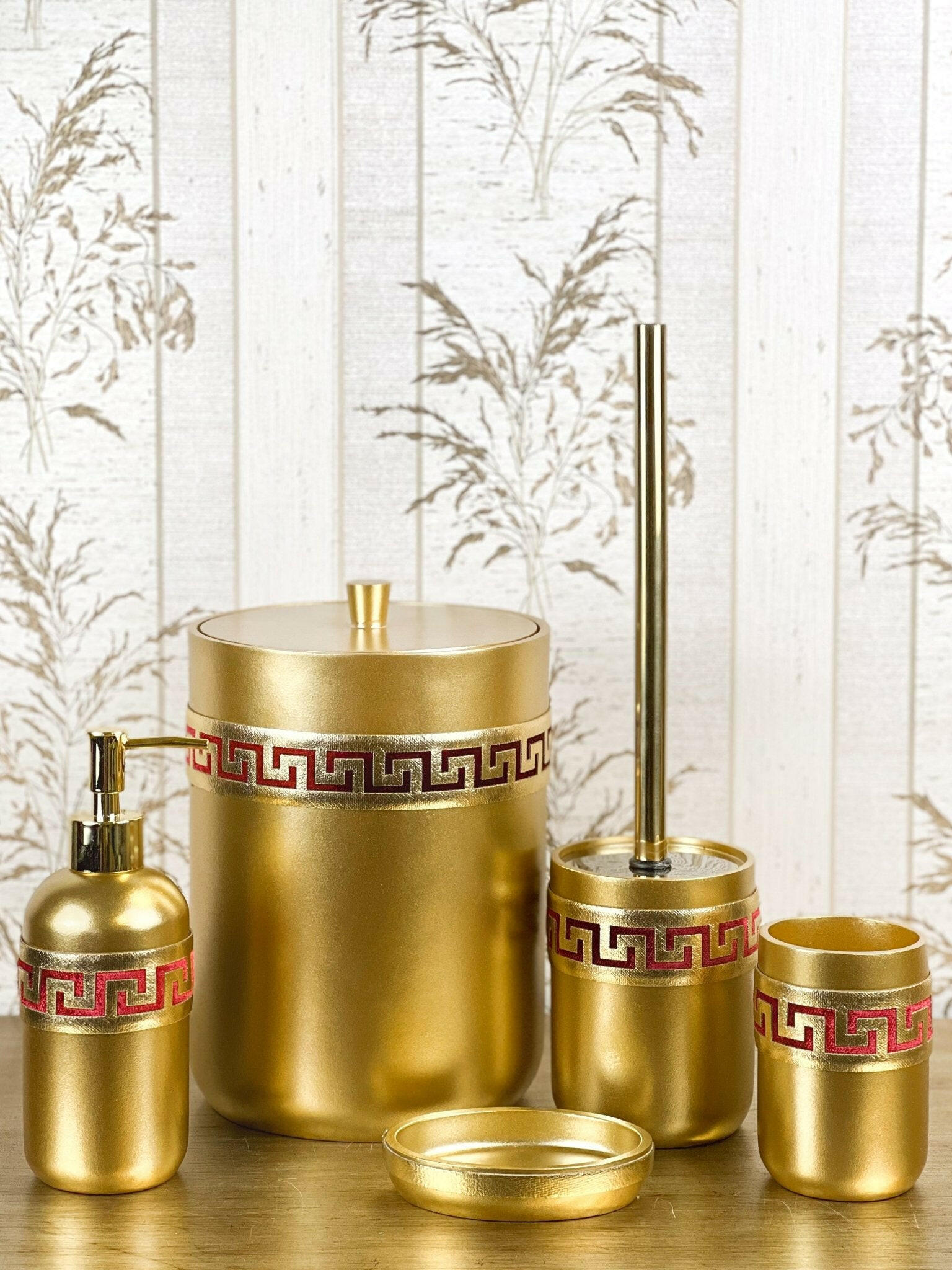 Anka Burgundy Red & Gold Bathroom Set - Creative HomeBathroom Accessory Sets