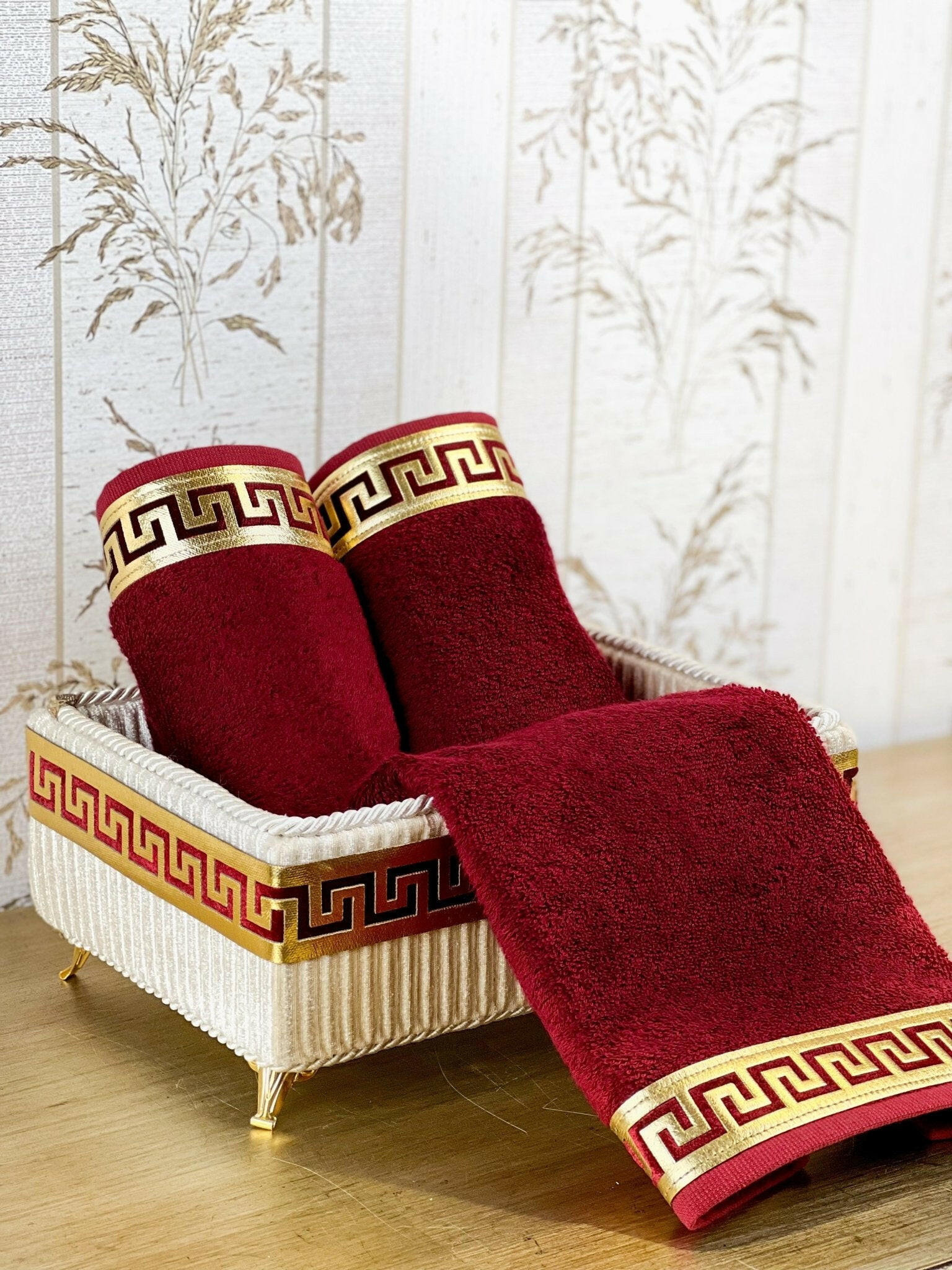 Anka Burgundy Red & Gold Bathroom Set - Creative HomeBathroom Accessory Sets