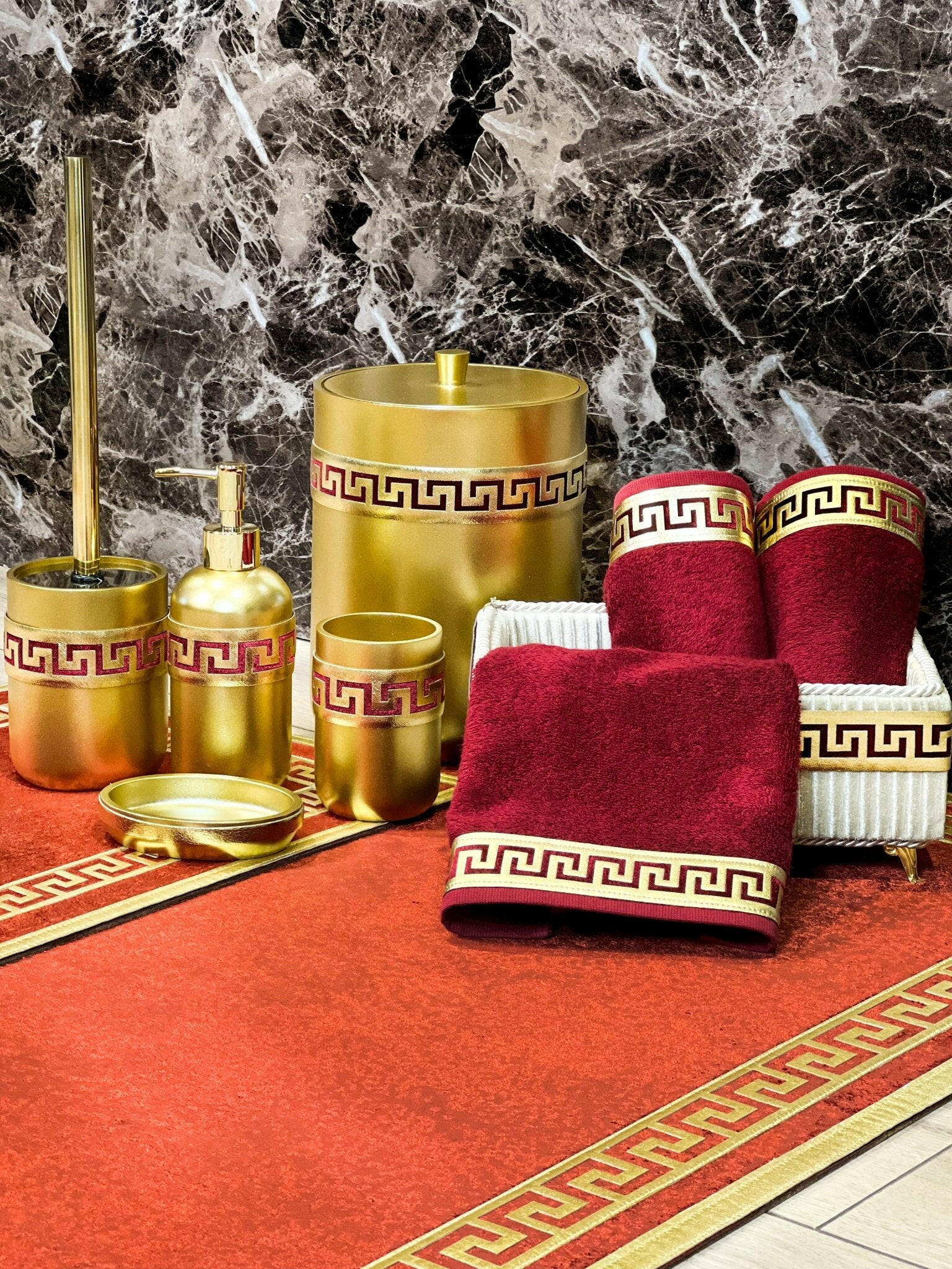 Anka Burgundy Red & Gold Bathroom Set - Creative HomeBathroom Accessory Sets