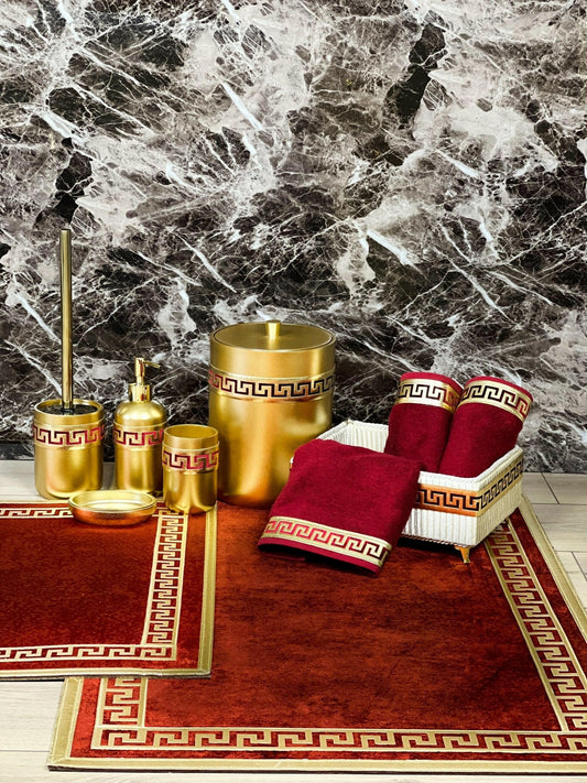 Anka Burgundy Red & Gold Bathroom Set - Creative HomeBathroom Accessory Sets
