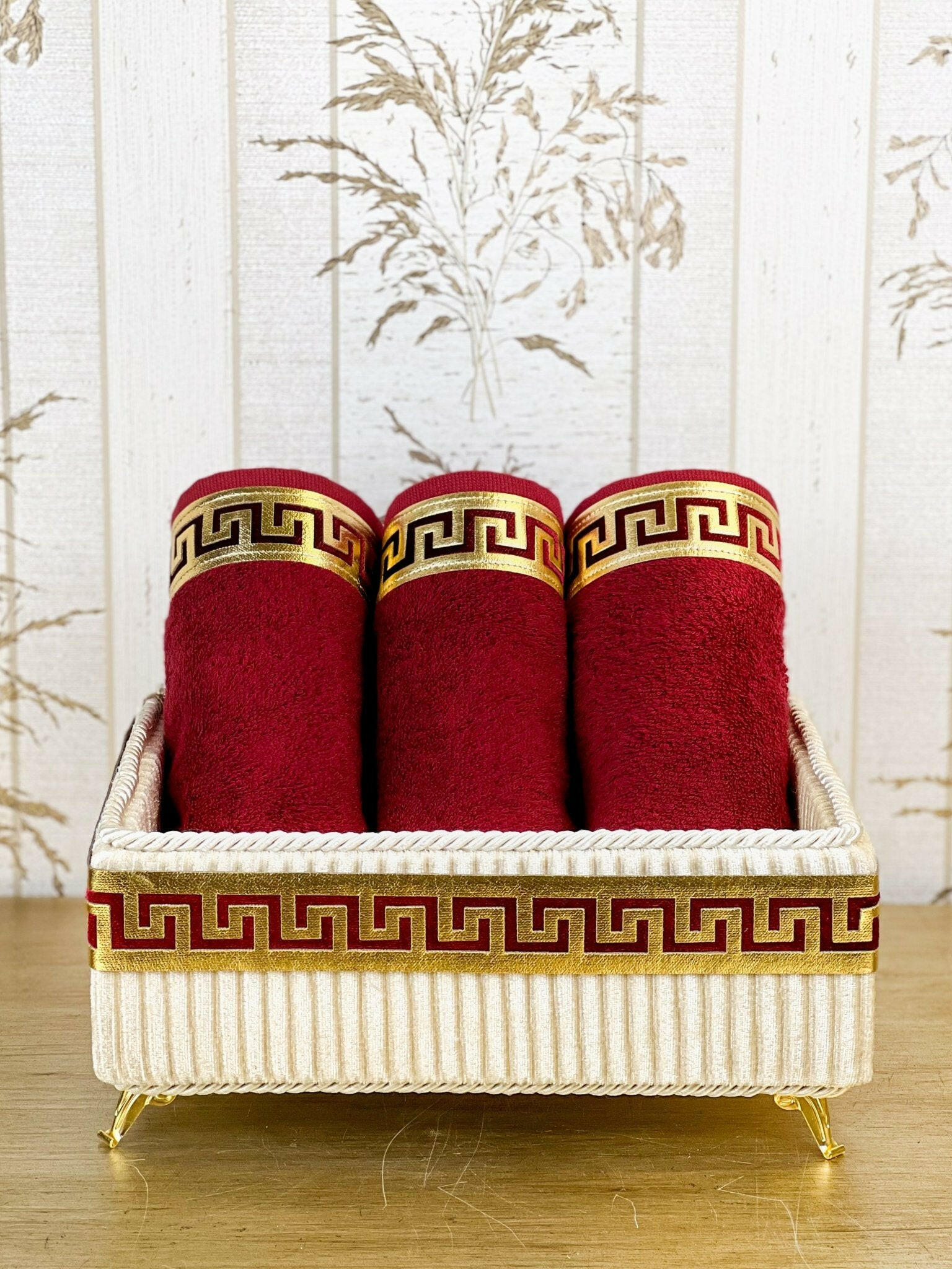Anka Burgundy Red & Gold Bathroom Set - Creative HomeBathroom Accessory Sets