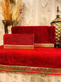 Anka Burgundy & Gold Towel Set - Creative Home Designs, Versace Style Greek Key Patterned Burgundy & Gold Bamboo Luxury & Expensive Turkish Towels,TS-CH-ANKARG