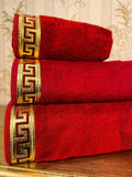 Anka Burgundy & Gold Towel Set - Creative Home Designs, Versace Style Greek Key Patterned Burgundy & Gold Bamboo Luxury & Expensive Turkish Towels,TS-CH-ANKARG