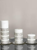 Anka Candle Silver Grey Color Set of 3, Greek Key Style Pattern, Chic Decorative CandlesAnka Candle Set of 3, Greek Key Versace Style Pattern, Chic Decorative Candles,CS-CH-ANKAS