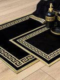 Anka Bathroom Set - Creative Home, Resin Black & Gold Bathroom Accessory Sets, Versace Style Greek Key Patterned Black & Gold Bathroom Decor, Bamboo Black Turkish Towels, Turkish Black & Gold Rug Carpet Mat,BS-CH-ANKABG-COMP