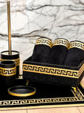 Anka Bathroom Set - Creative Home, Resin Black & Gold Bathroom Accessory Sets, Versace Style Greek Key Patterned Black & Gold Bathroom Decor, Bamboo Black Turkish Towels, Turkish Black & Gold Rug Carpet Mat,BS-CH-ANKABG-COMP